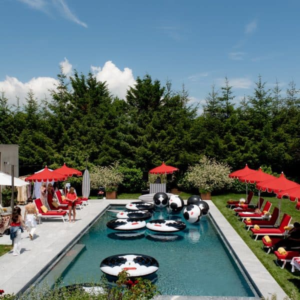 Poolside setup at the ALICE + OLIVIA summer party in Water Mill
