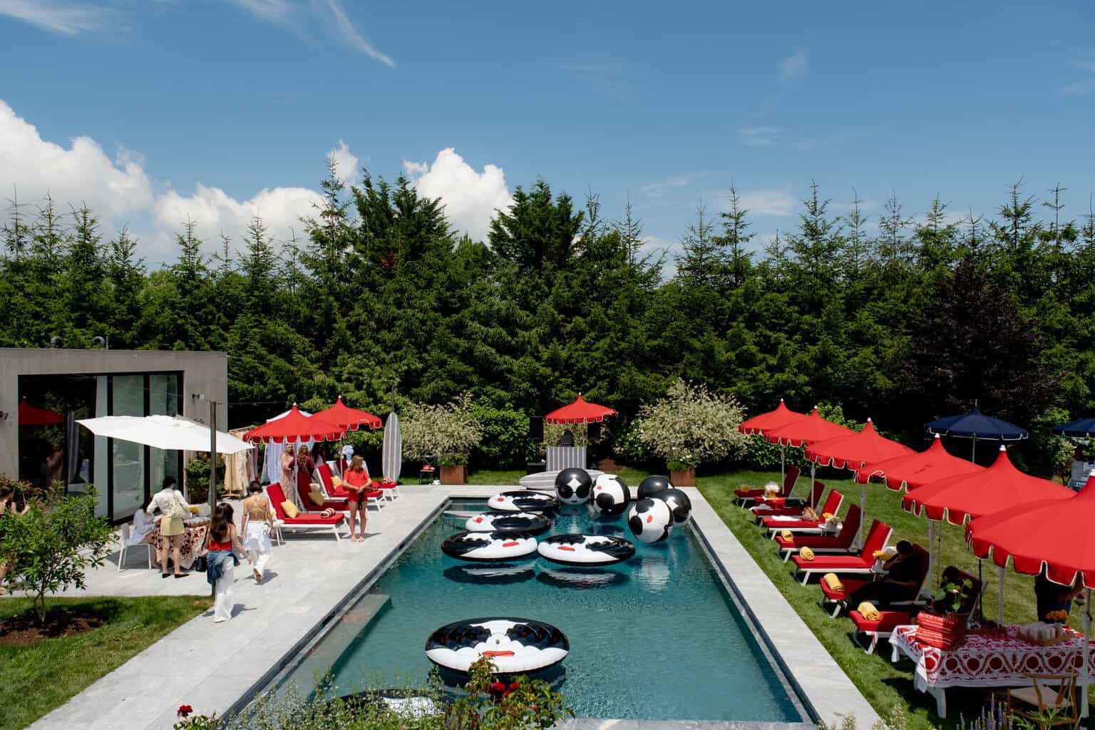 Poolside setup at the ALICE + OLIVIA summer party in Water Mill