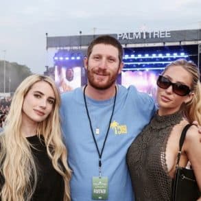 Alix Earle, Myles Shear, and Emma Roberts at Palm Tree Music Festival Hamptons