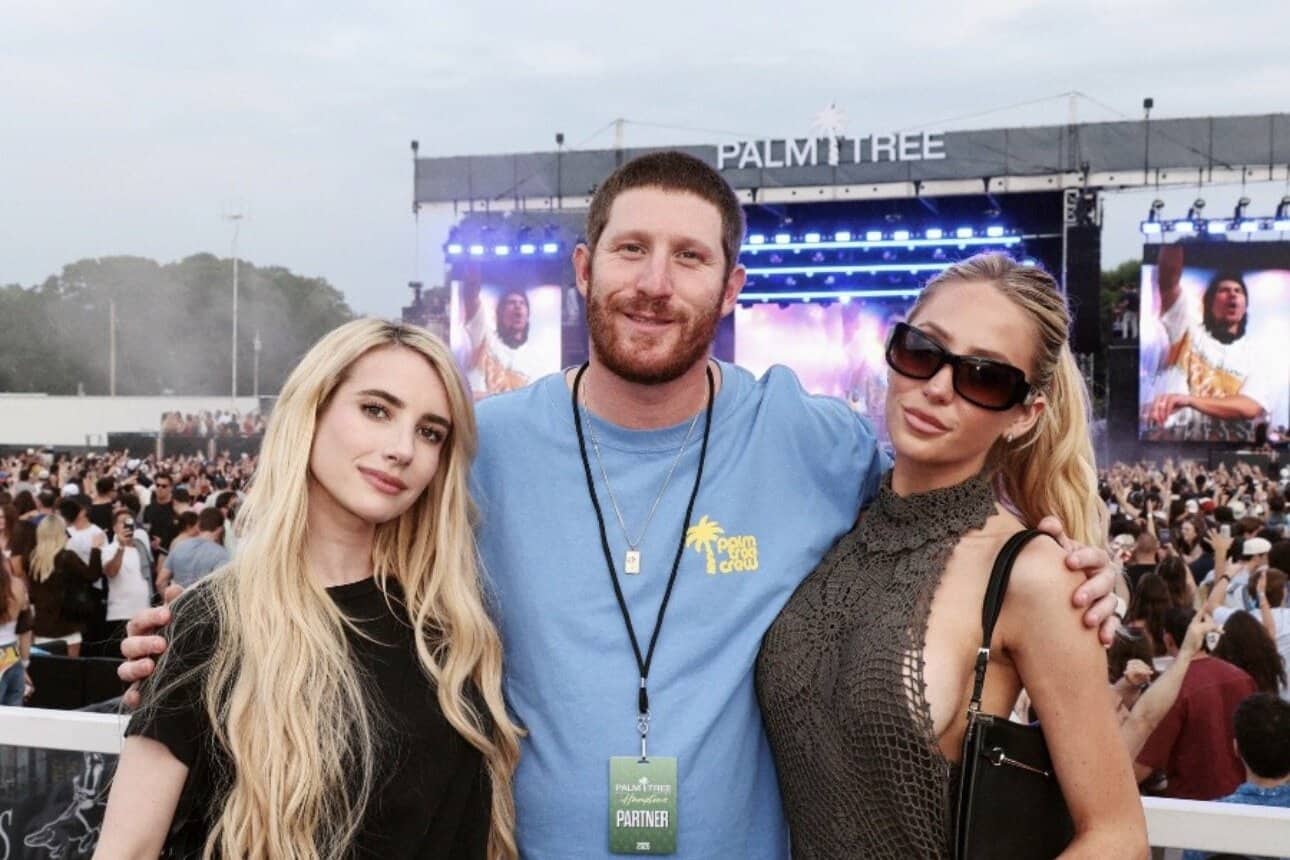 Alix Earle, Myles Shear, and Emma Roberts at Palm Tree Music Festival Hamptons