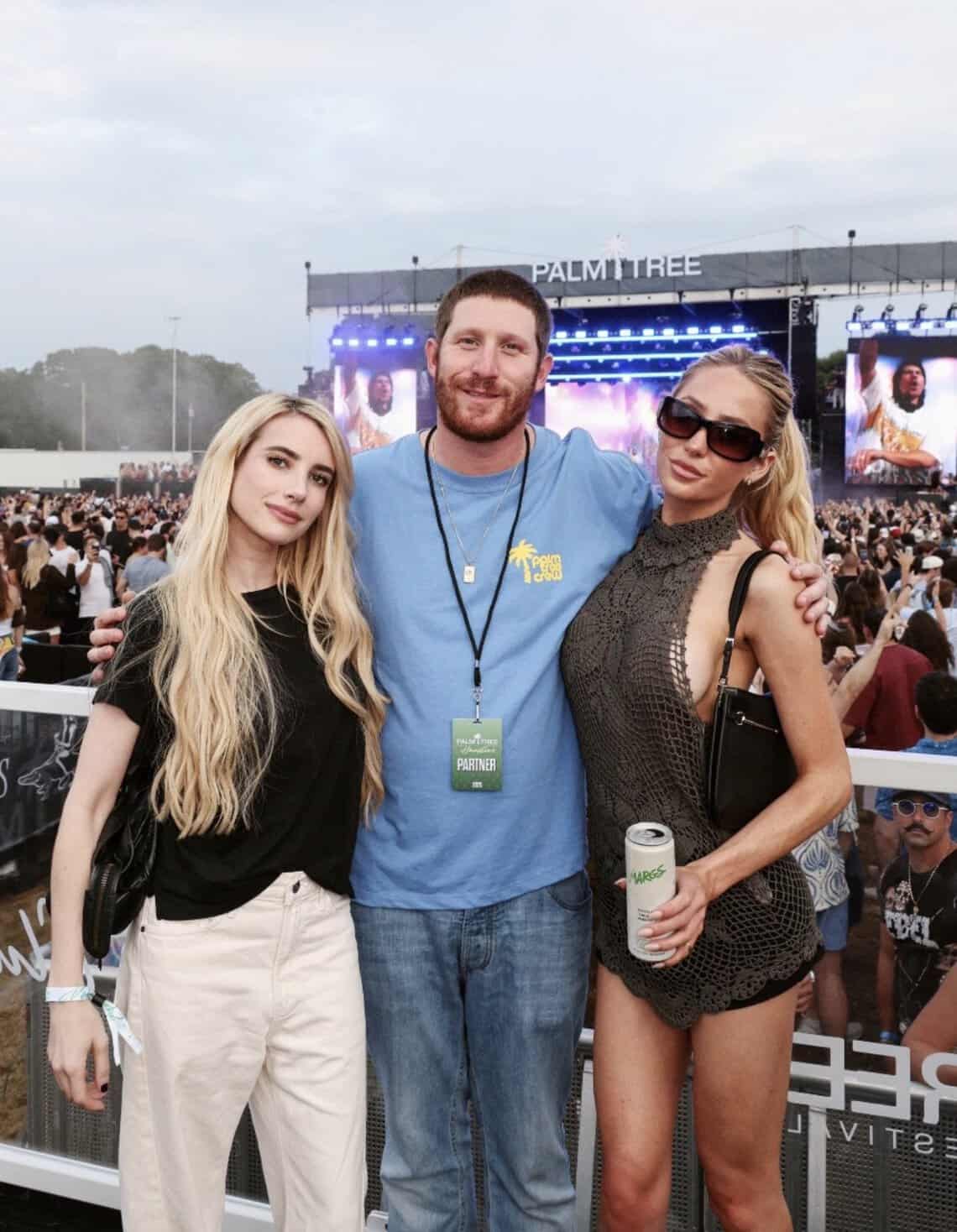 Alix Earle, Myles Shear, and Emma Roberts at Palm Tree Music Festival Hamptons