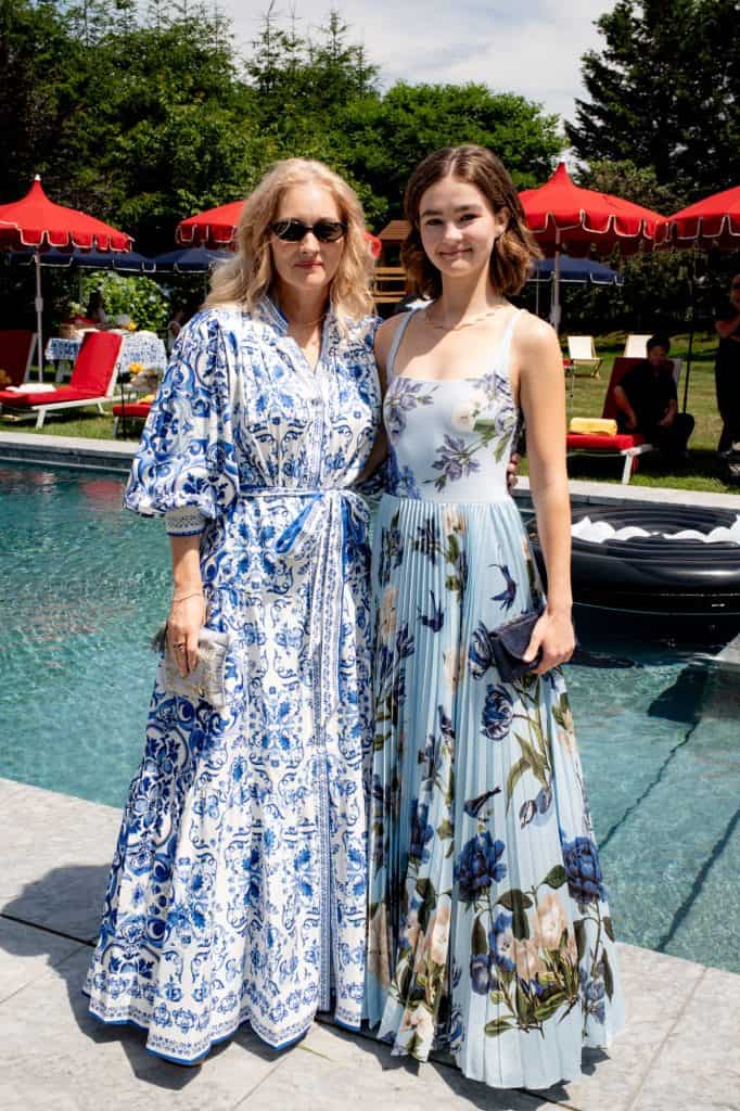 Guests in ALICE + OLIVIA florals at the Water Mill pool party