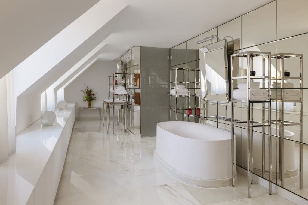 A mirrored bathroom at Le Royal Monceau designed by Philippe Starck