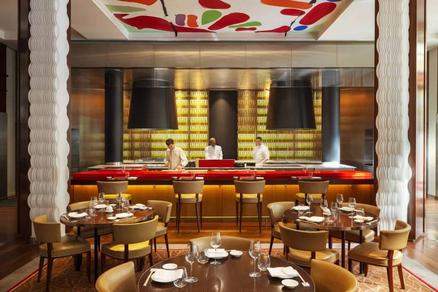 The sushi counter at Matsuhisa Paris inside Le Royal Monceau