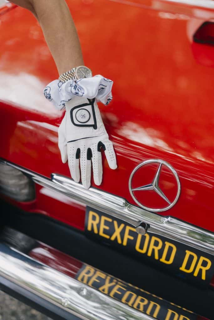 Rexford Drive golf glove detail on the vintage car
