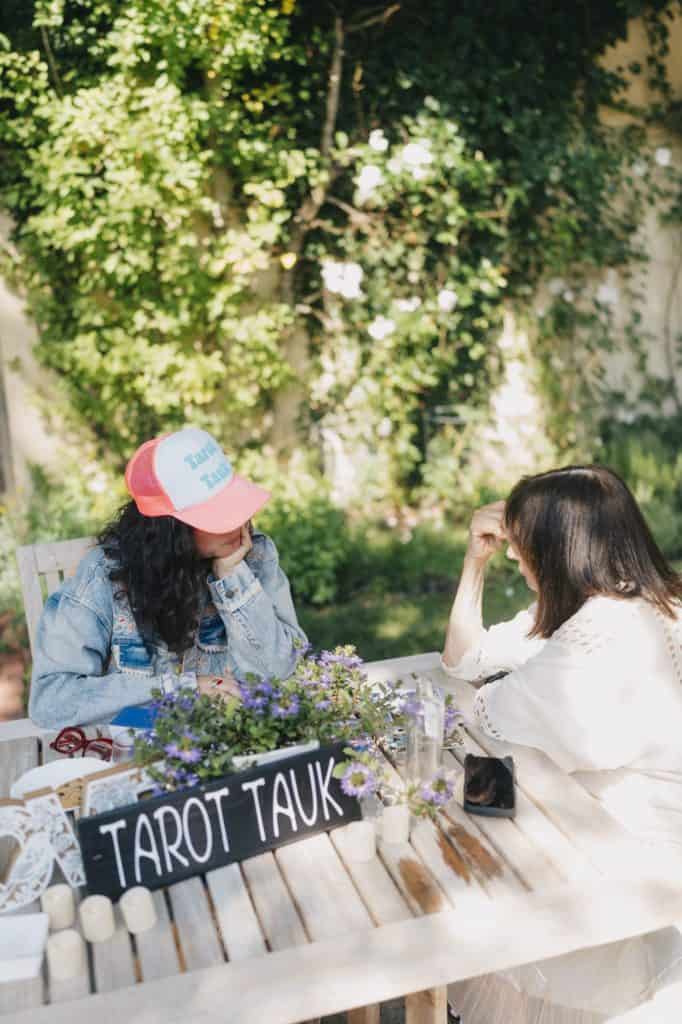 Tarot Tauk readings at the Baker House 1650 cover party