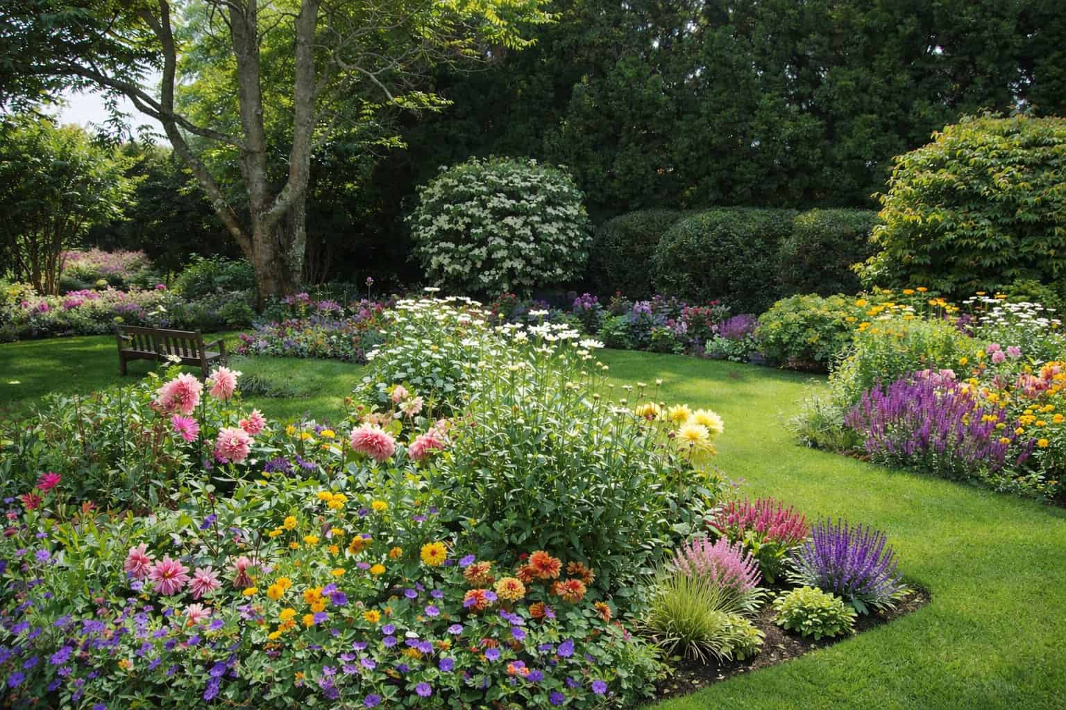 A mature Hamptons garden bed and lawn maintained by Unlimited Earth Care