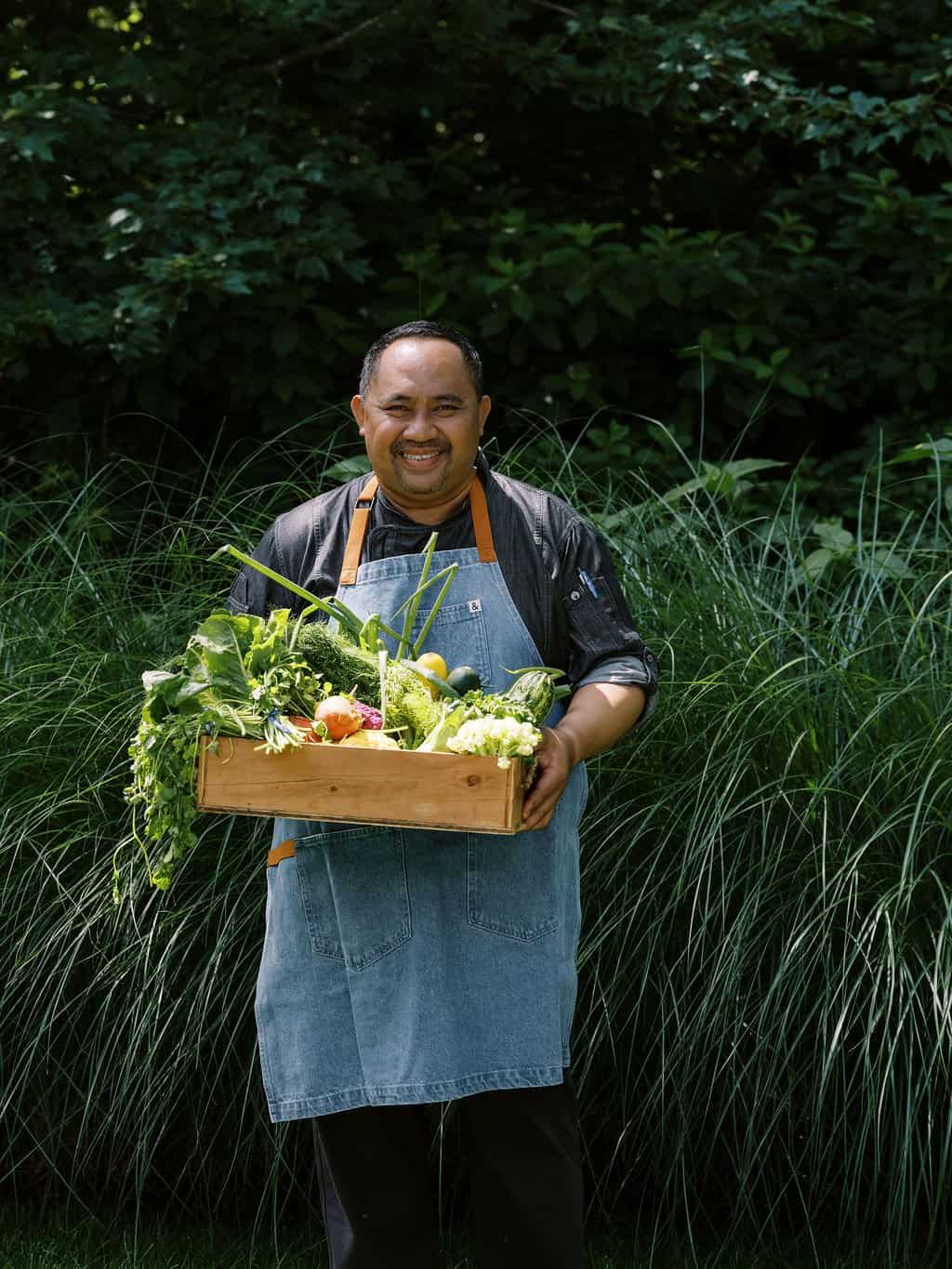 Chef Dewa Wijaya with East End produce at The Roundtree