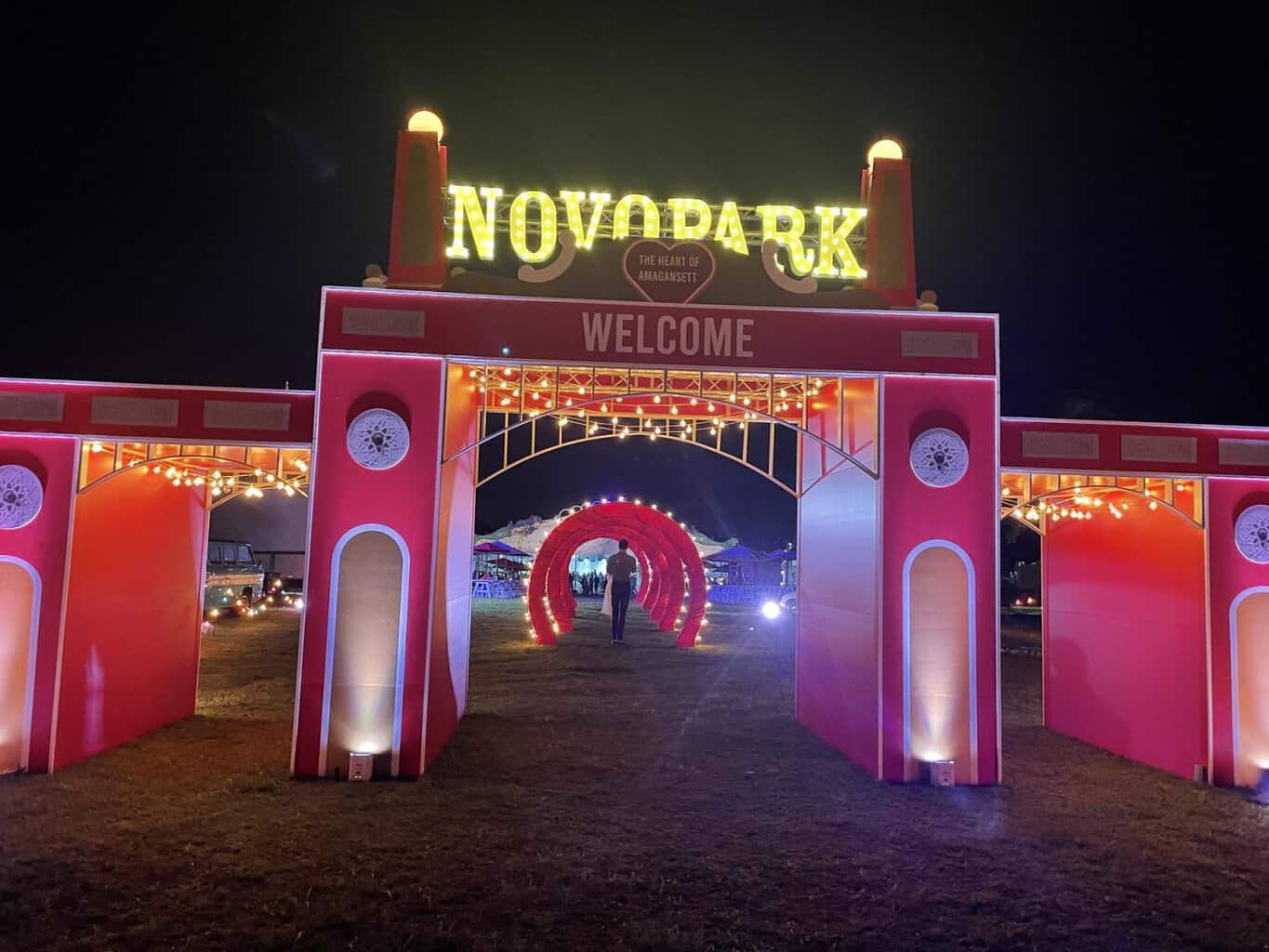 An illuminated event entrance produced by Decco