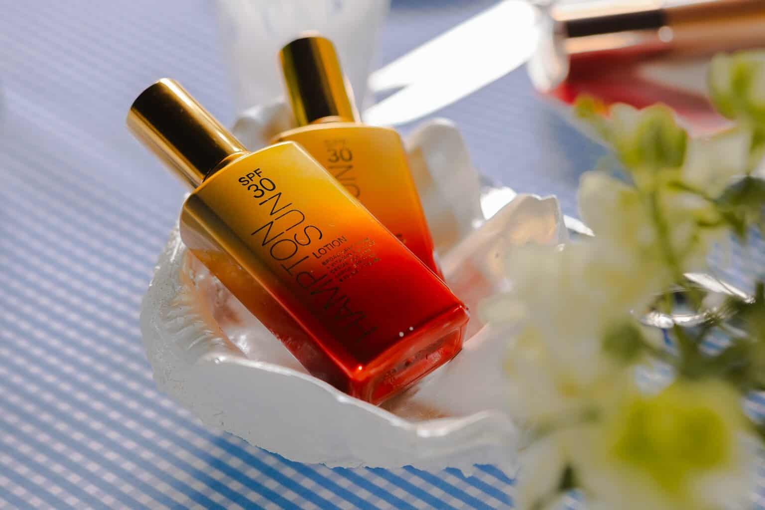Hampton Sun suncare bottles on the table at the Hedges Inn luncheon in East Hampton
