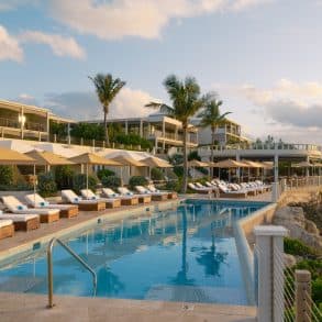 The Loren at Pink Beach resort and pools above the Bermuda shoreline