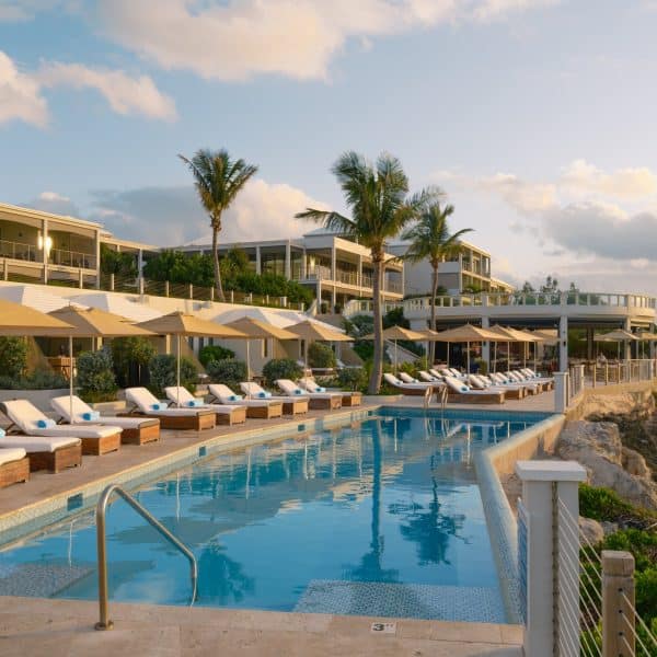 The Loren at Pink Beach resort and pools above the Bermuda shoreline