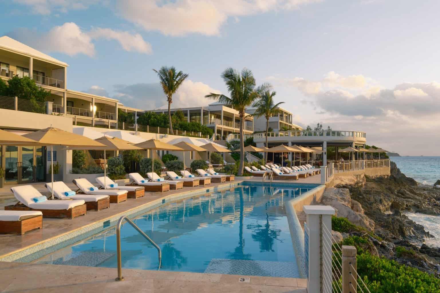 The Loren at Pink Beach resort and pools above the Bermuda shoreline