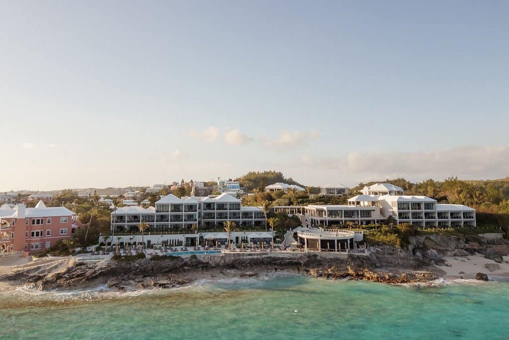 Aerial view of The Loren at Pink Beach along the Bermuda coast