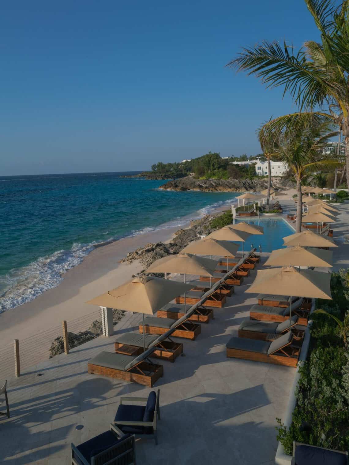The private pink sand beach and loungers at The Loren, Bermuda