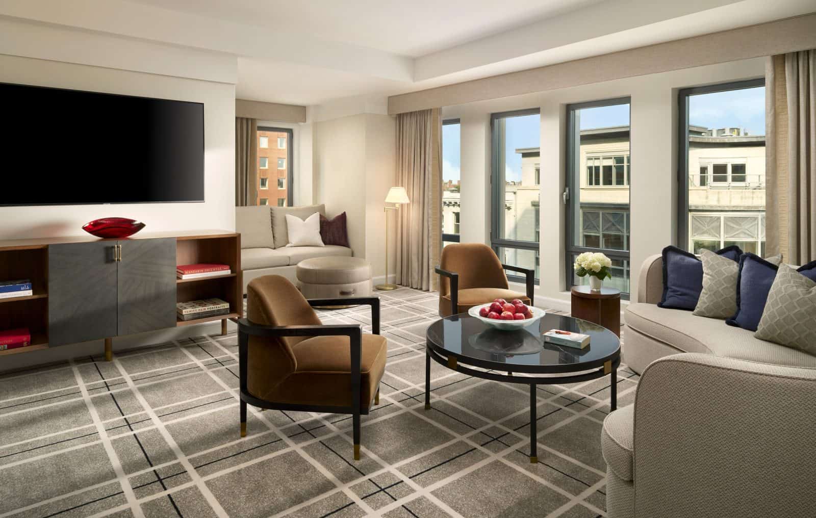 Back Bay Corner Suite living room at Mandarin Oriental, Boston