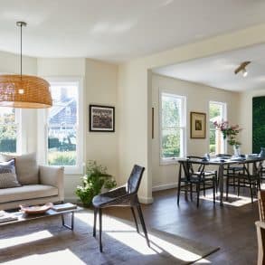 The living and dining space at The Roundtree, home to Nourish in Bridgehampton