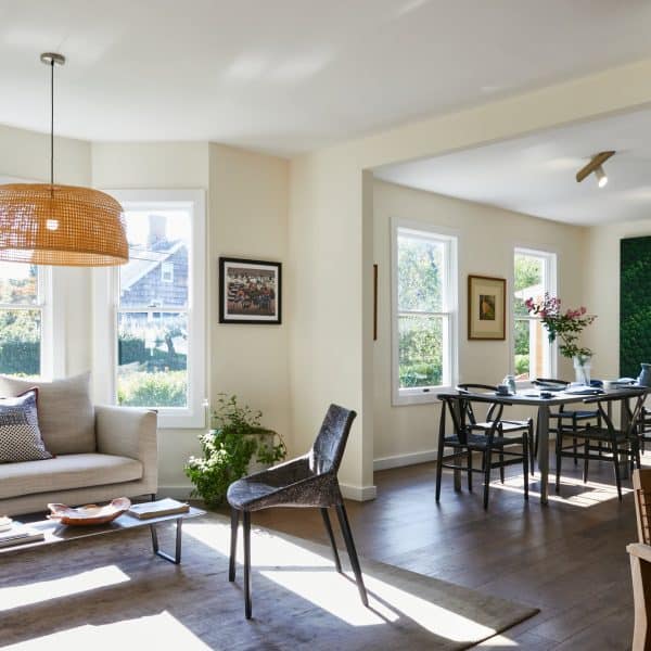 The living and dining space at The Roundtree, home to Nourish in Bridgehampton