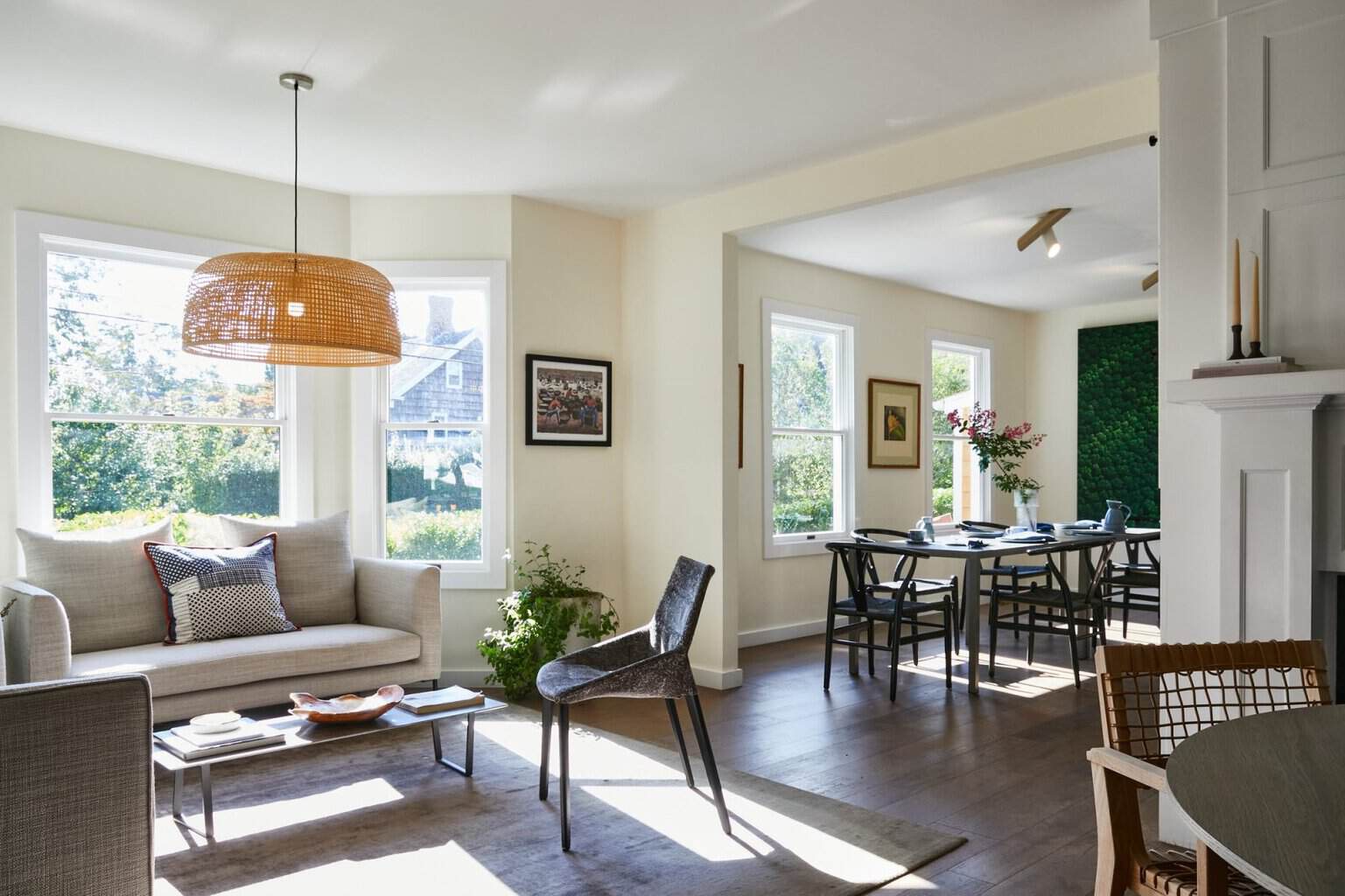 The living and dining space at The Roundtree, home to Nourish in Bridgehampton